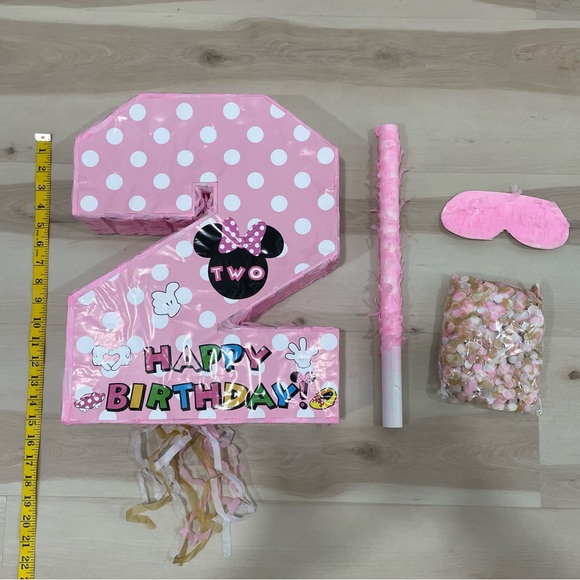 NWT Minnie Mouse Piñata Set 2nd Birthday Pink Disney Happy Birthday Two - Picture 1 of 11